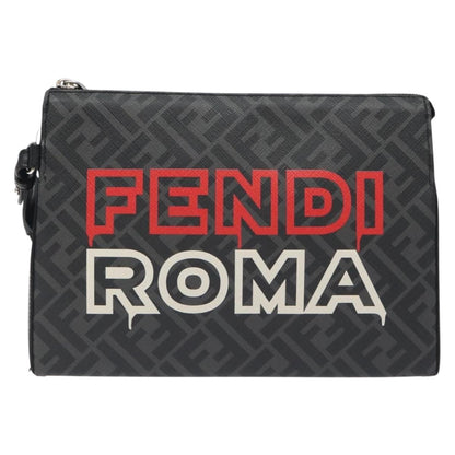 Fendi Zucca Canvas Clutch Bag Pvc Black Silver