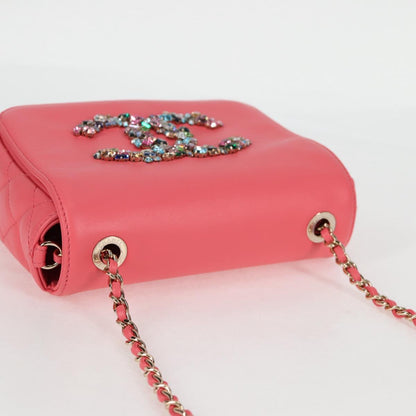 Chanel Matelasse Bijoux Chain Shoulder Bag Lamb Skin Pink Gold Cc