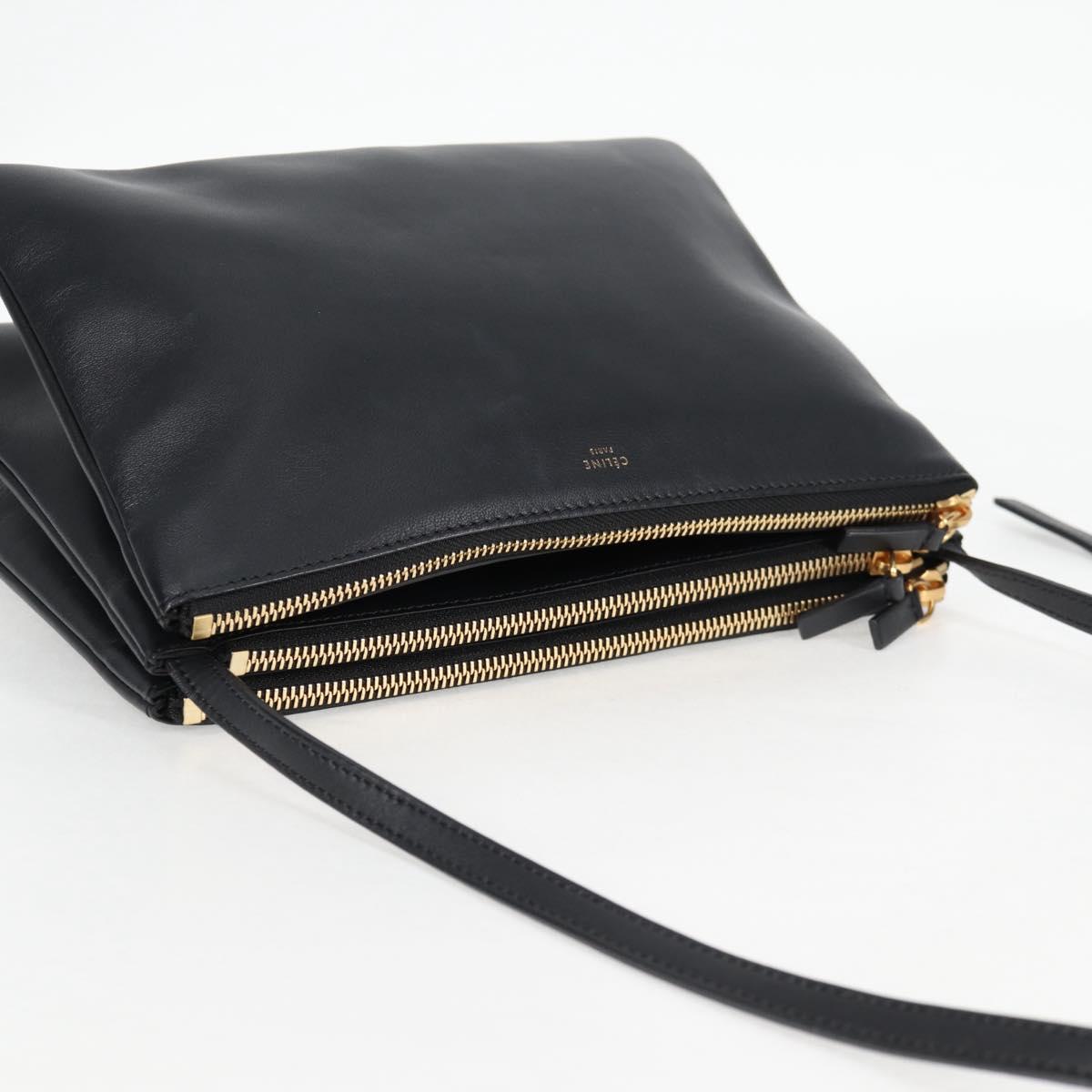 Celine Trio Large Shoulder Bag Leather Black Gold