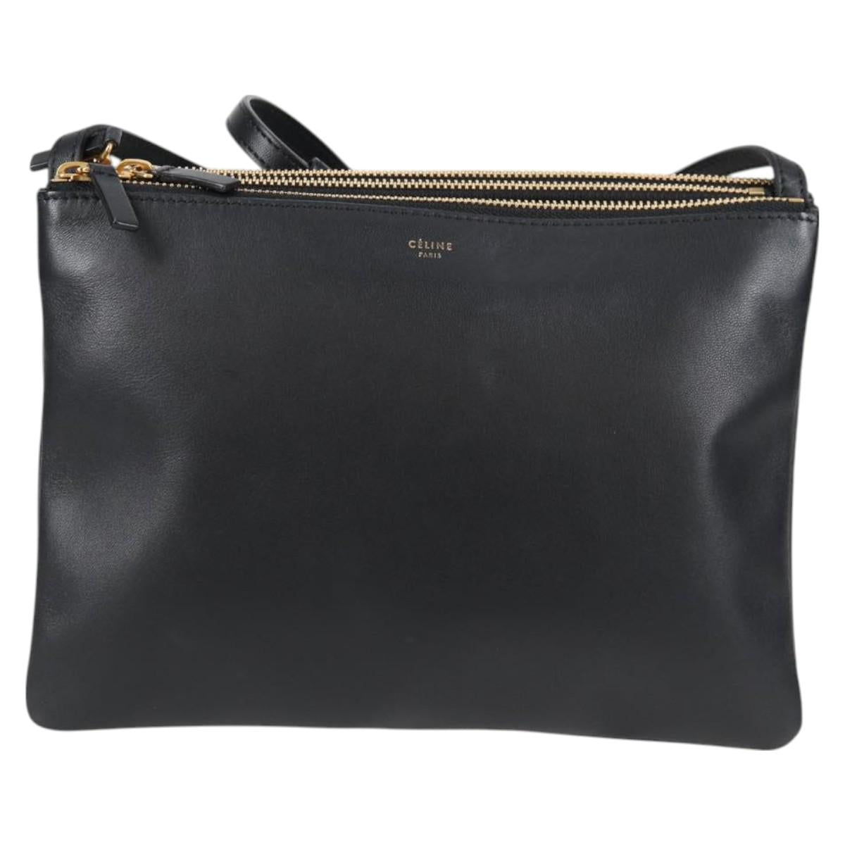 Celine Trio Large Shoulder Bag Leather Black Gold