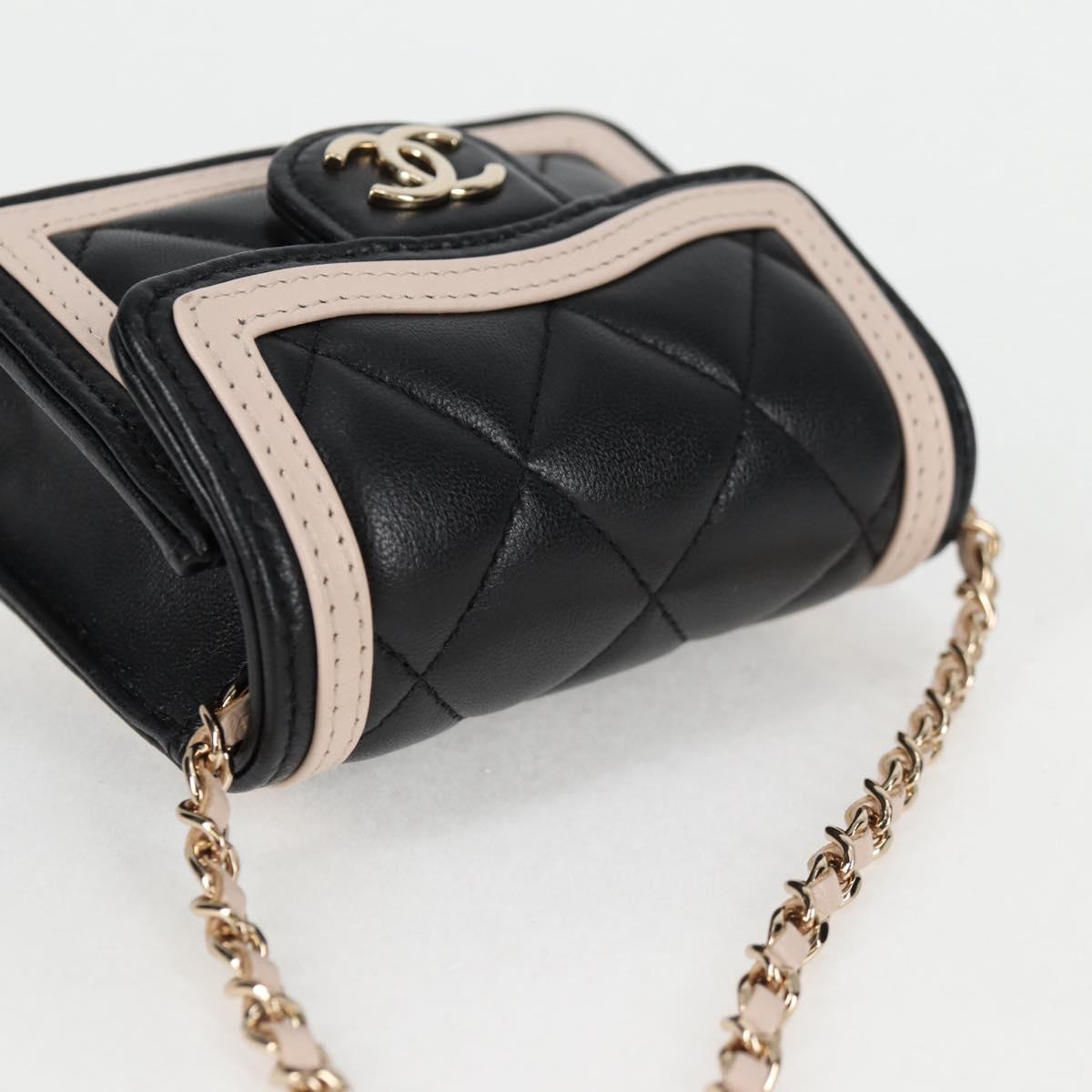 Chanel Matelasse Chain Pouch Shoulder Bag Lamb Skin Black Gold Cc