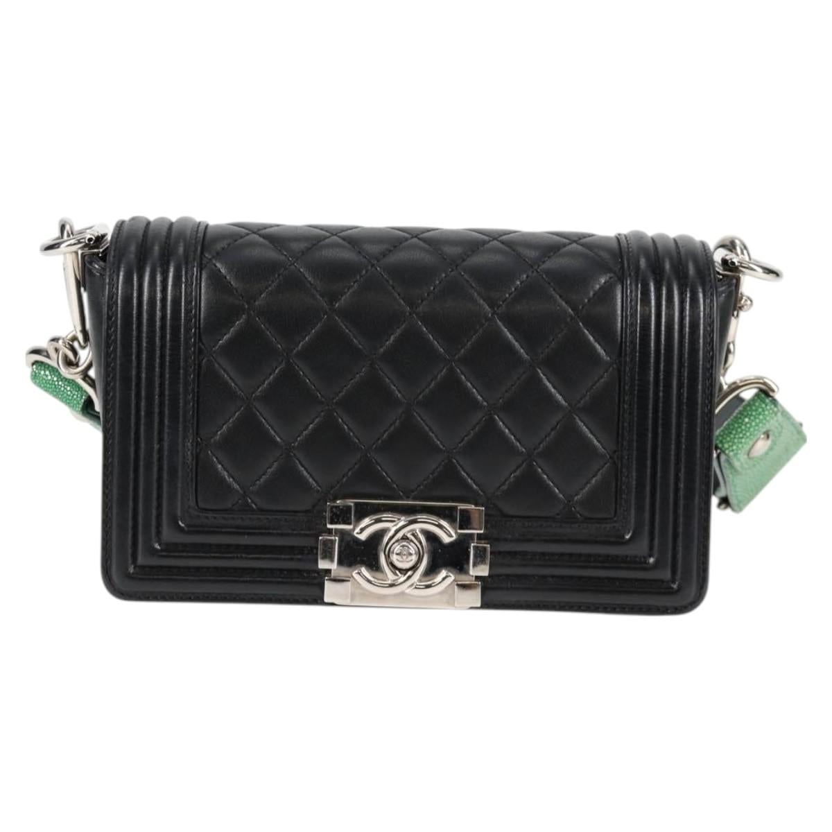 Chanel Chain Boy Chanel Shoulder Bag Lamb Skin Black Silver Cc