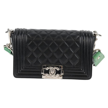 Chanel Chain Boy Chanel Shoulder Bag Lamb Skin Black Silver Cc