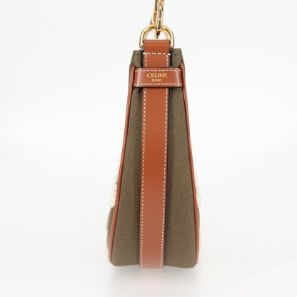 Celine Triomphe Ava Shoulder Bag Canvas Leather Pile Khaki Gold