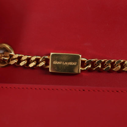 Saint Laurent Chain Shoulder Bag Leather Red Gold