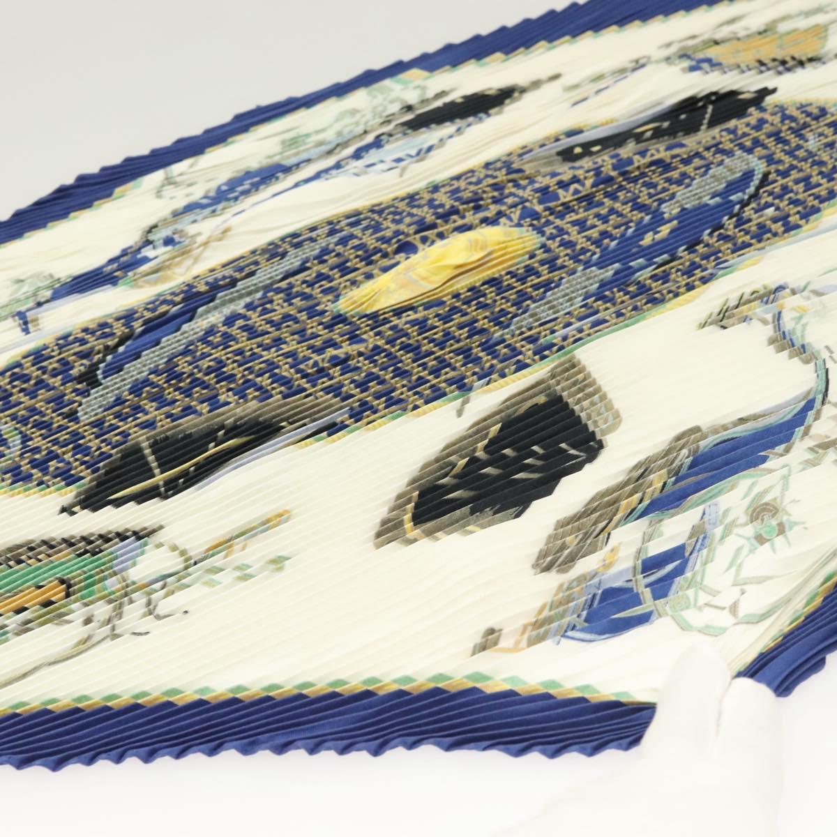 Hermes Pleated Scarf ""les Voitures A Transformation"" Silk Blue