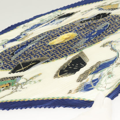 Hermes Pleated Scarf ""les Voitures A Transformation"" Silk Blue