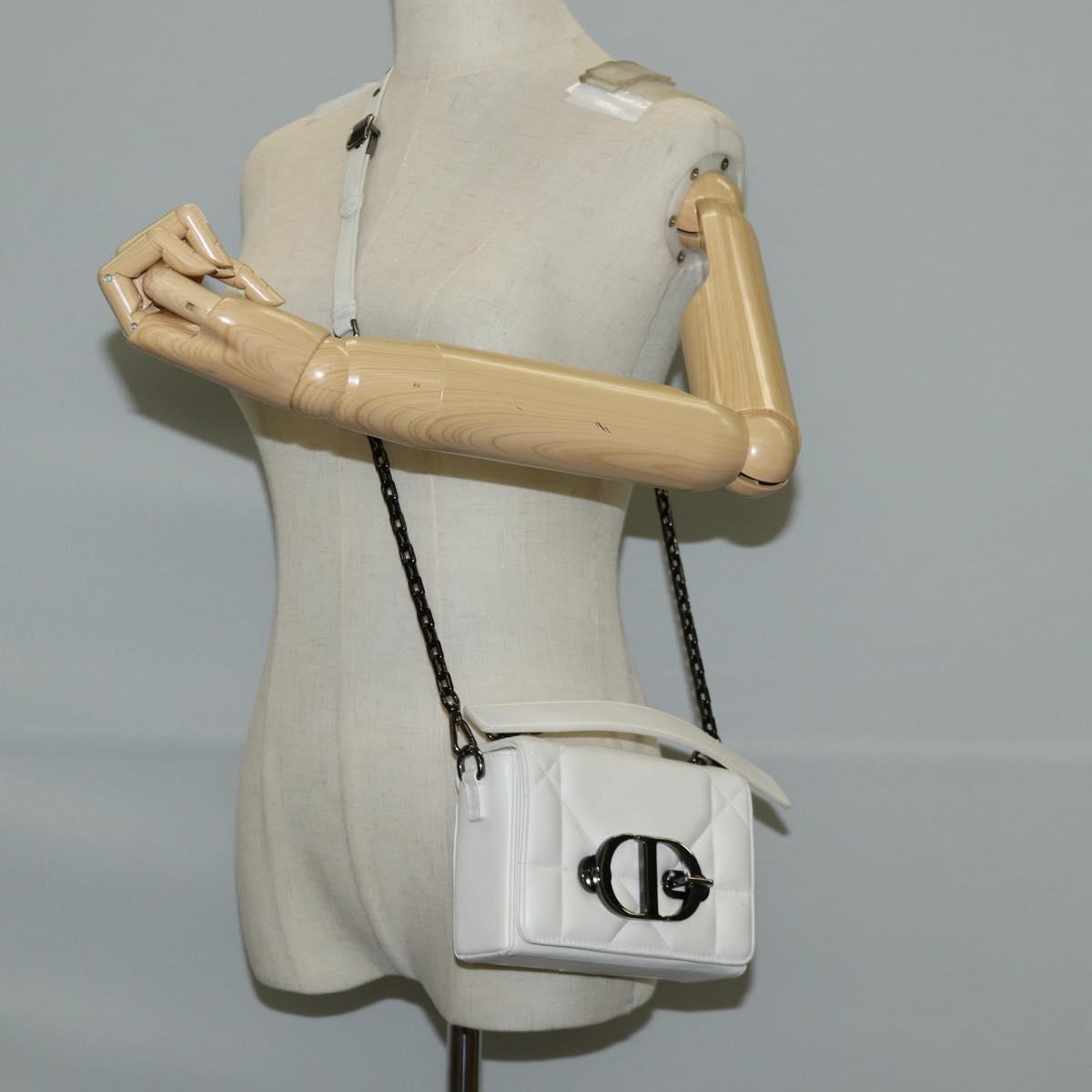 Christian Dior Chain Shoulder Bag Leather 2WAY White Silver