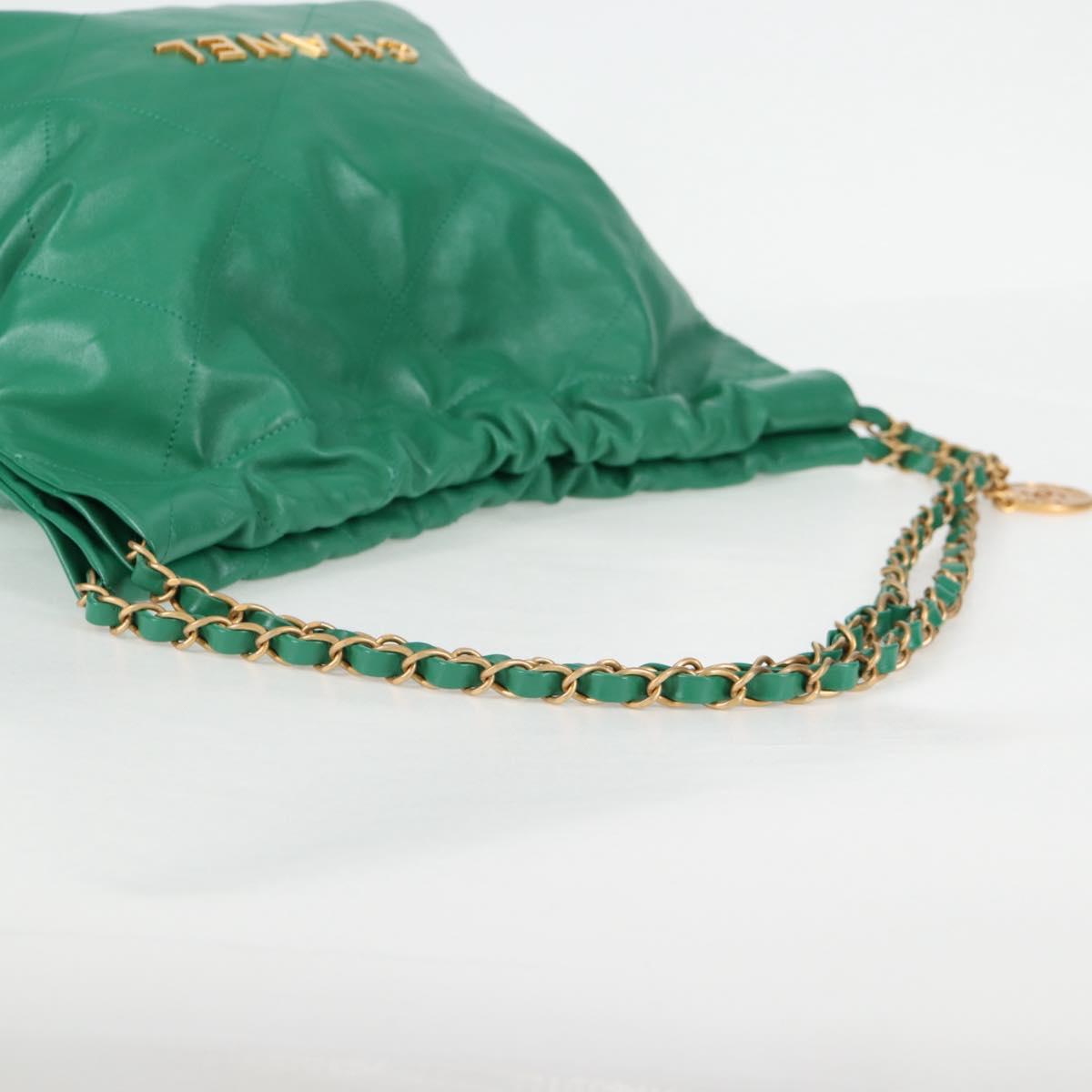 Chanel Chain Chanel 22 Shoulder Bag Lamb Skin Green Gold Cc