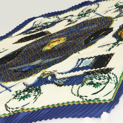 Hermes Pleated Scarf ""les Voitures A Transformation"" Silk Blue