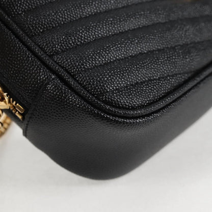 Saint Laurent Chain Lou Mini Shoulder Bag Leather Black Gold