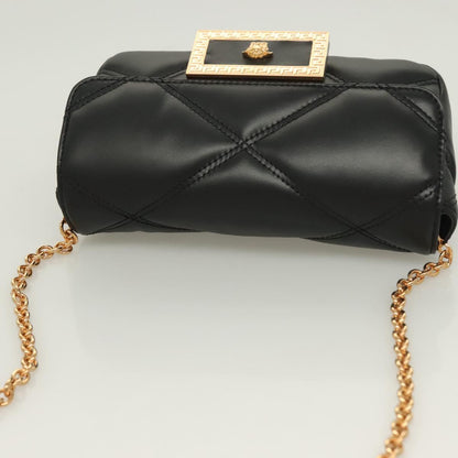 Versace Chain Shoulder Bag Leather Black Gold