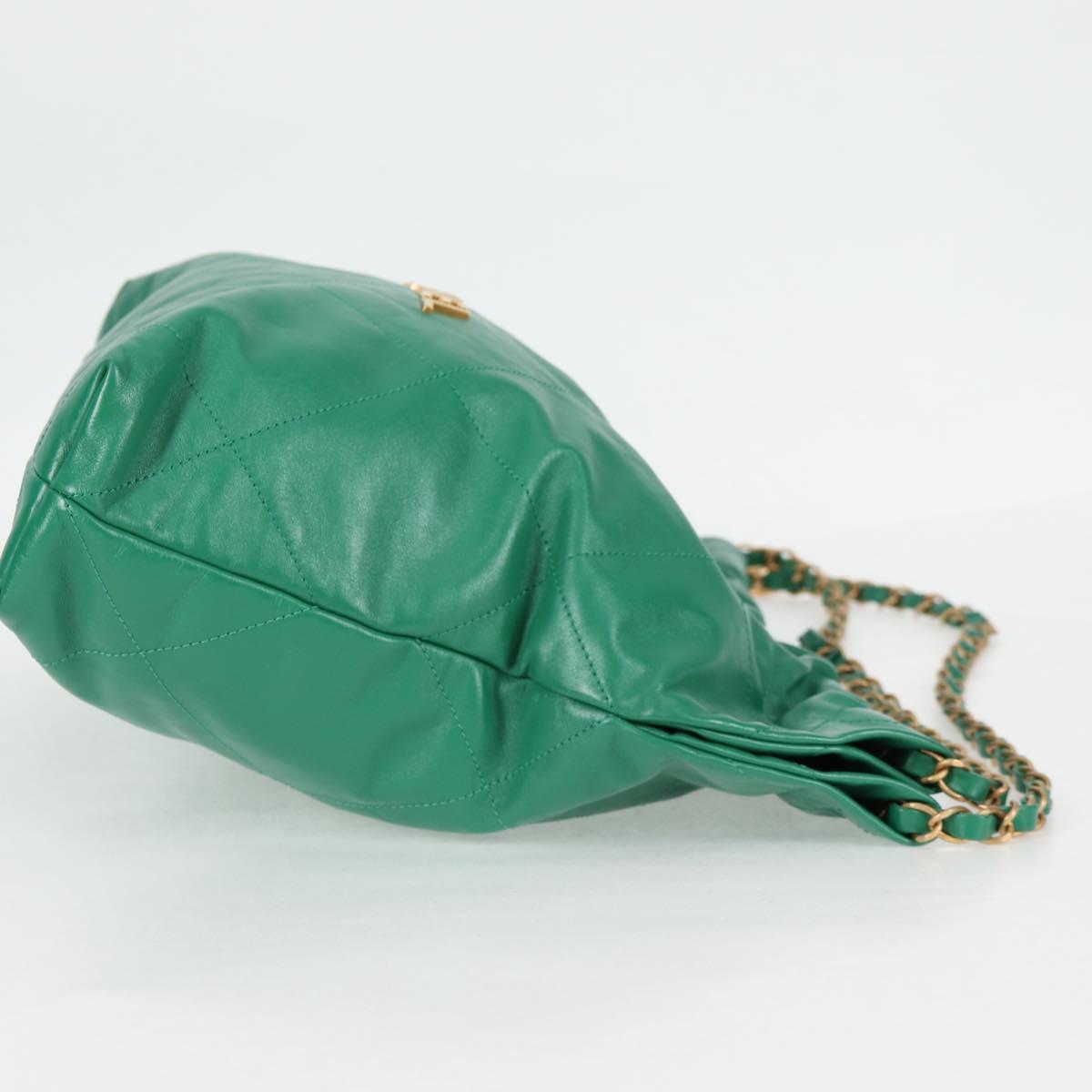 Chanel Chain Chanel 22 Shoulder Bag Lamb Skin Green Gold Cc