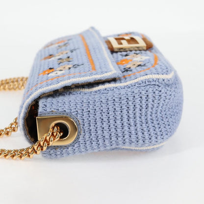 Fendi Chain Mamma Baguette Shoulder Bag Cotton 2WAY Purple Gold