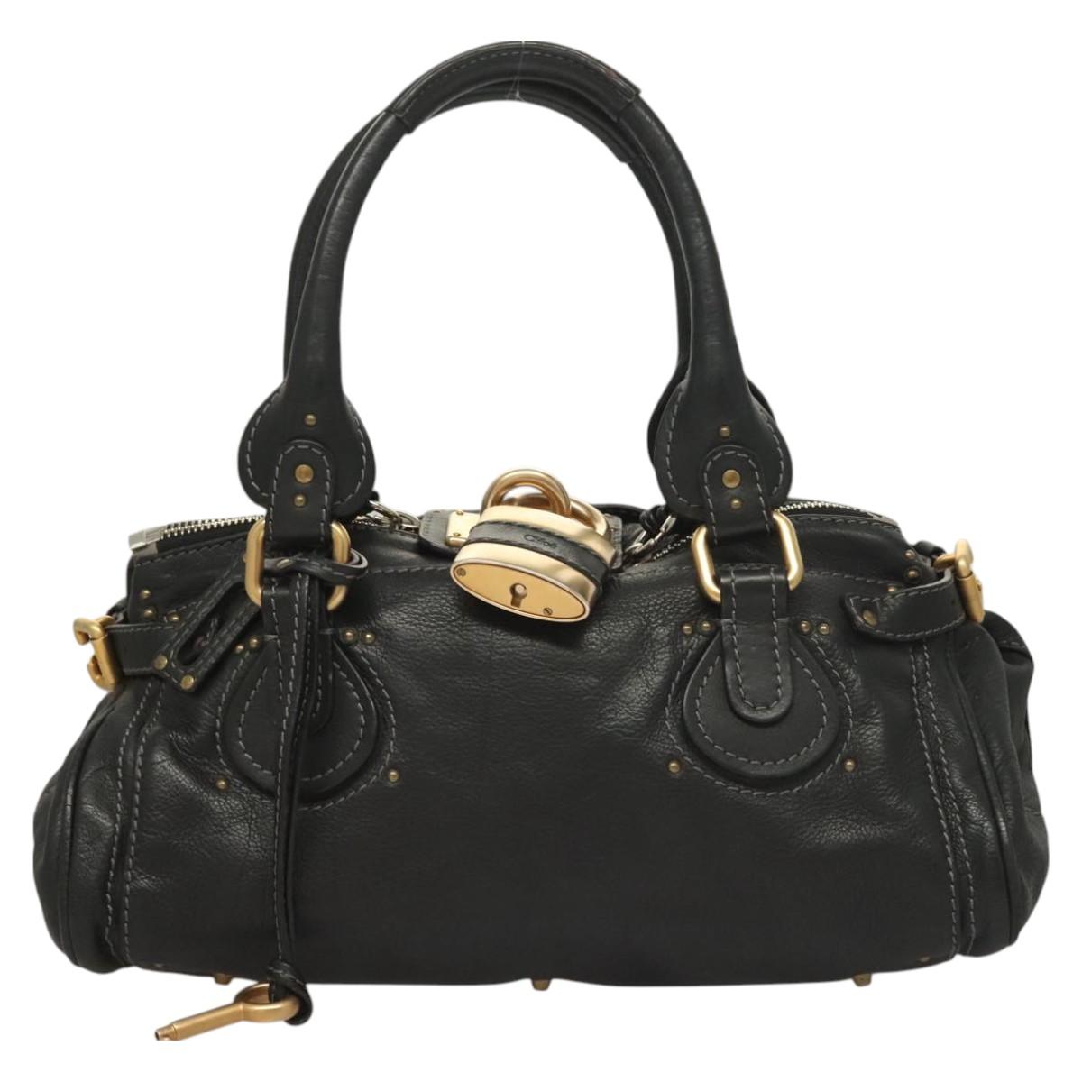 Chloe Paddington Hand Bag Leather Black Gold Silver