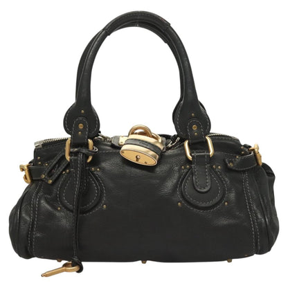 Chloe Paddington Hand Bag Leather Black Gold Silver