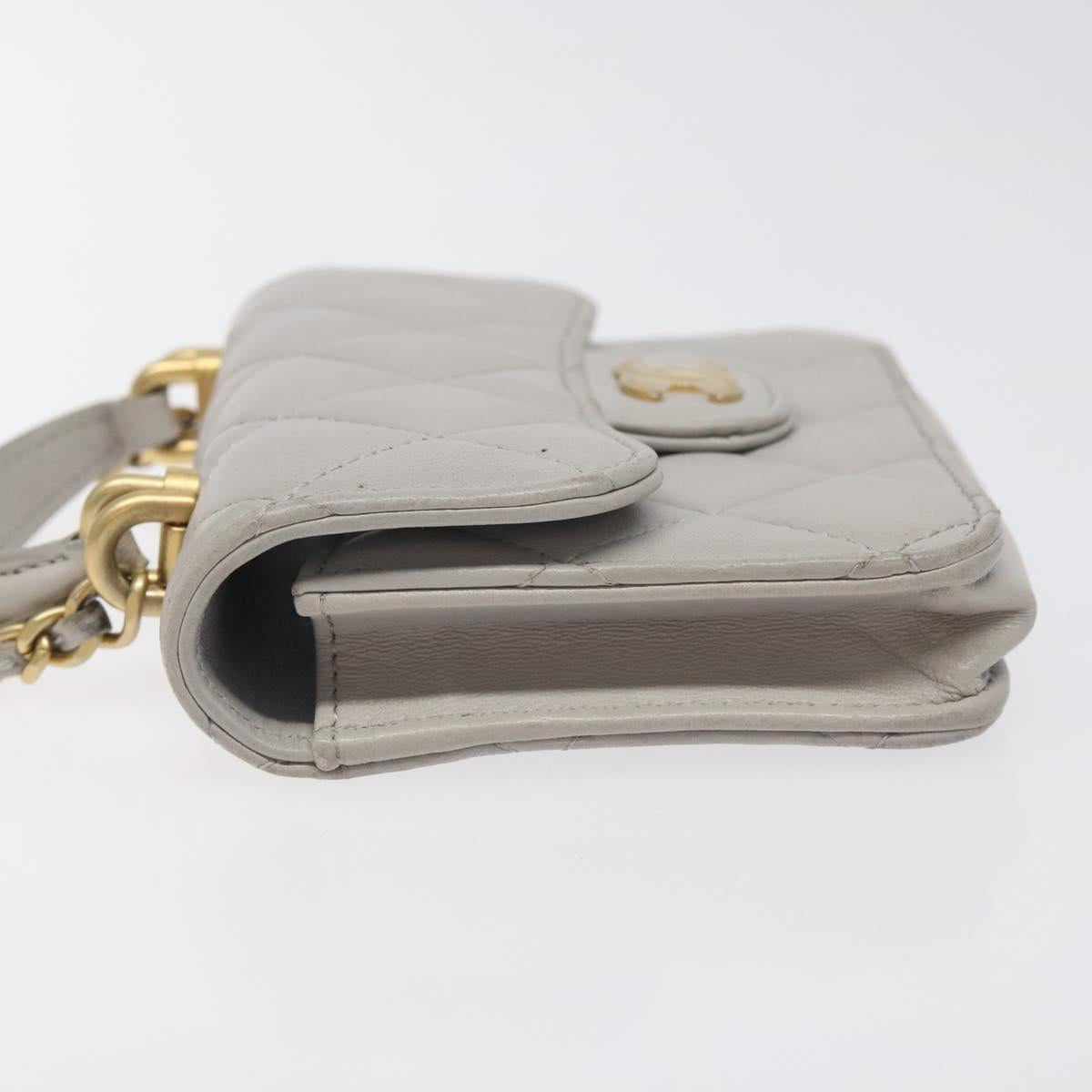 Chanel Matelasse Chain Wallet Shoulder Bag Lamb Skin Gray Gold Cc