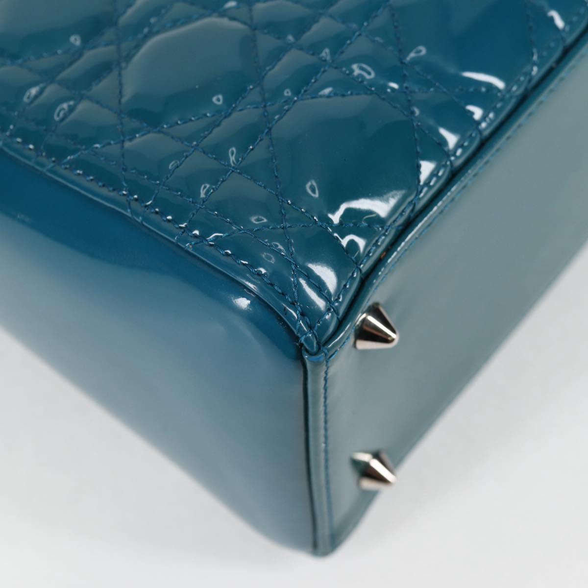 Christian Dior Lady Dior Canage Hand Bag Patent 2WAY Blue Silver