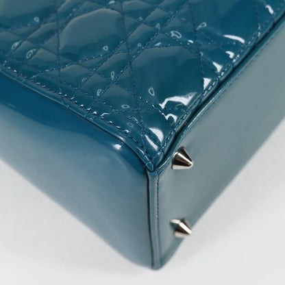 Christian Dior Lady Dior Canage Hand Bag Patent 2WAY Blue Silver
