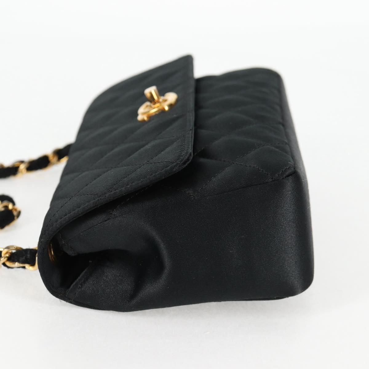 Chanel Matelasse Chain Shoulder Bag Satin Black Gold Cc