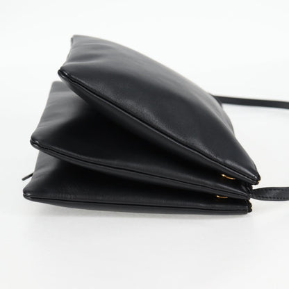 Celine Trio Large Shoulder Bag Leather Black Gold