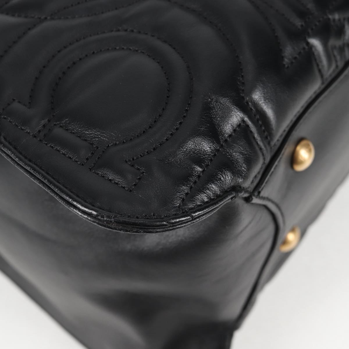Salvatore Ferragamo Chain Tote Bag Leather Black Gold