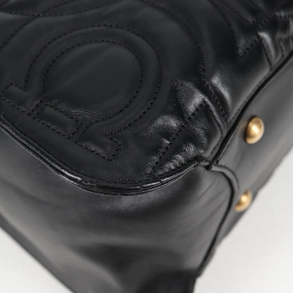 Salvatore Ferragamo Chain Tote Bag Leather Black Gold