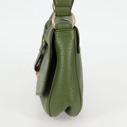 Salvatore Ferragamo Gancini Shoulder Bag Leather Green Gold