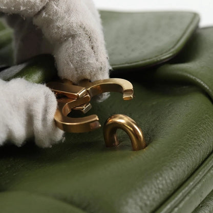 Salvatore Ferragamo Gancini Shoulder Bag Leather Green Gold