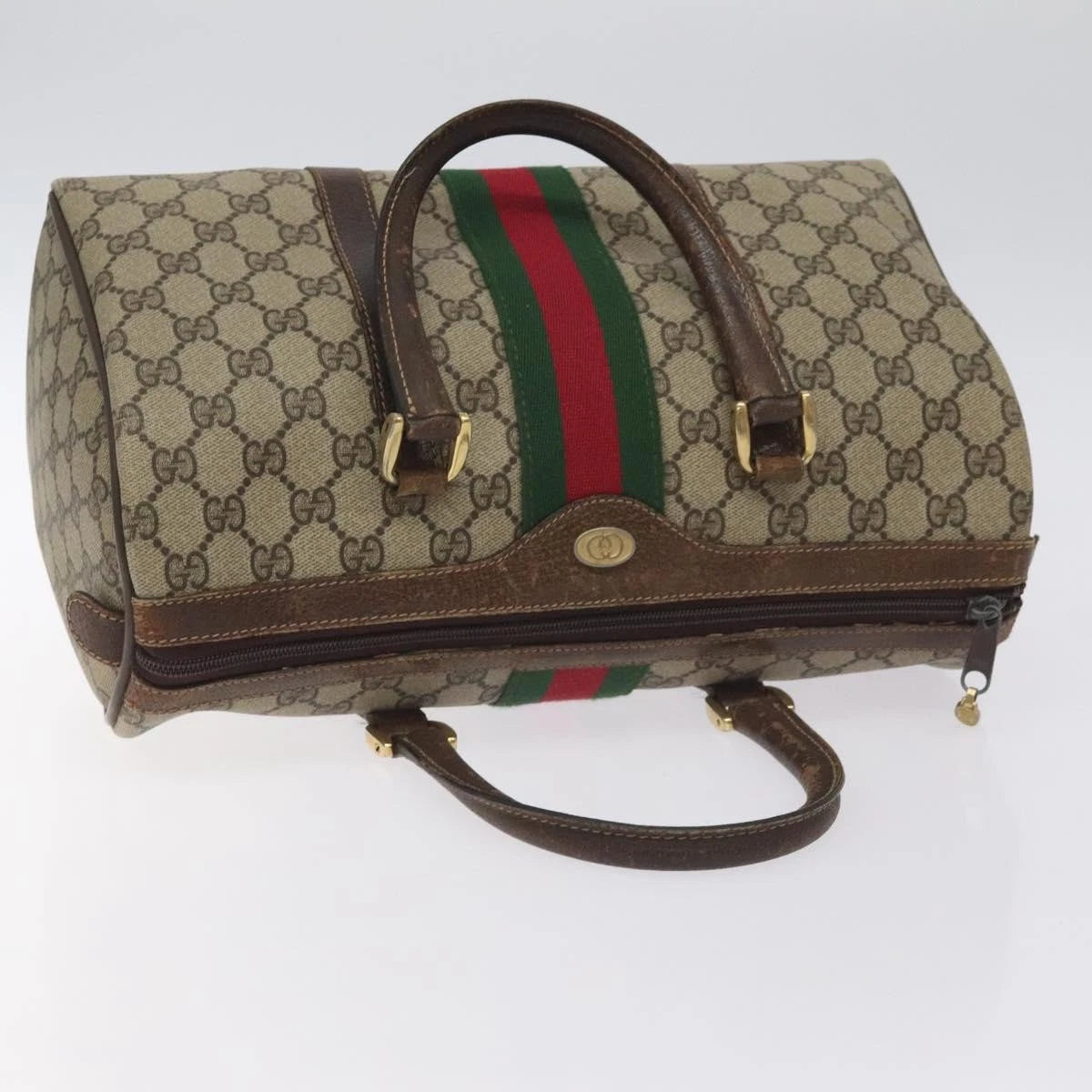 GUCCI GG Supreme Web Sherry Line Hand Bag PVC Beige Gold 40 3842