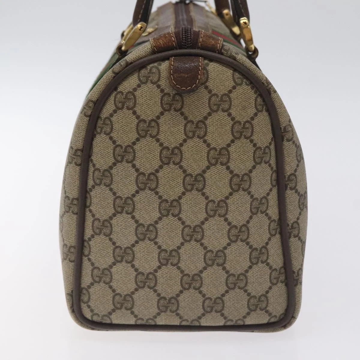 GUCCI GG Supreme Web Sherry Line Hand Bag PVC Beige Gold 40 3842