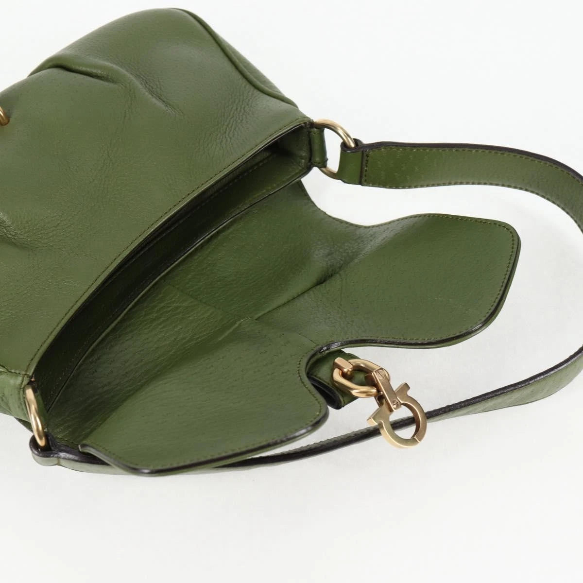 Salvatore Ferragamo Gancini Shoulder Bag Leather Green Gold