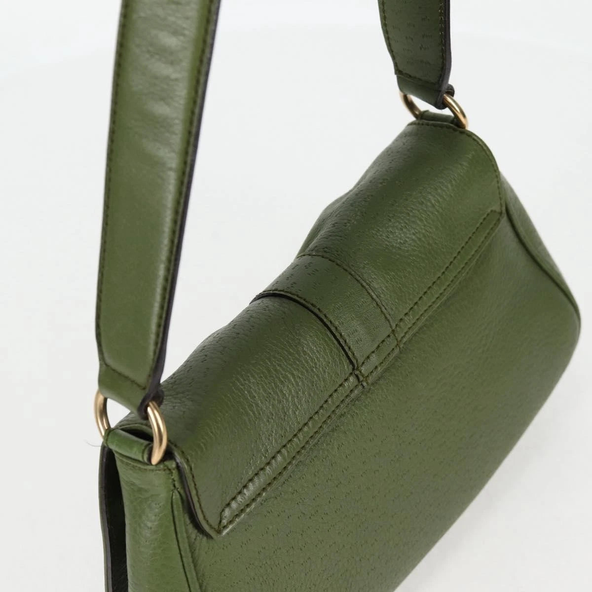 Salvatore Ferragamo Gancini Shoulder Bag Leather Green Gold