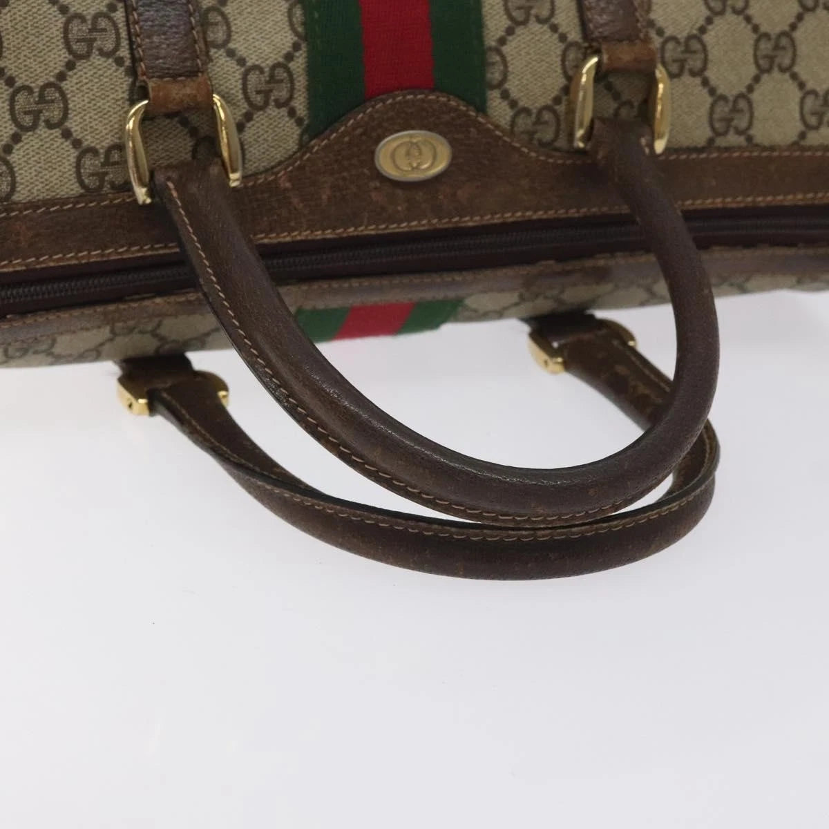 GUCCI GG Supreme Web Sherry Line Hand Bag PVC Beige Gold 40 3842