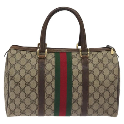 GUCCI GG Supreme Web Sherry Line Hand Bag PVC Beige Gold 40 3842