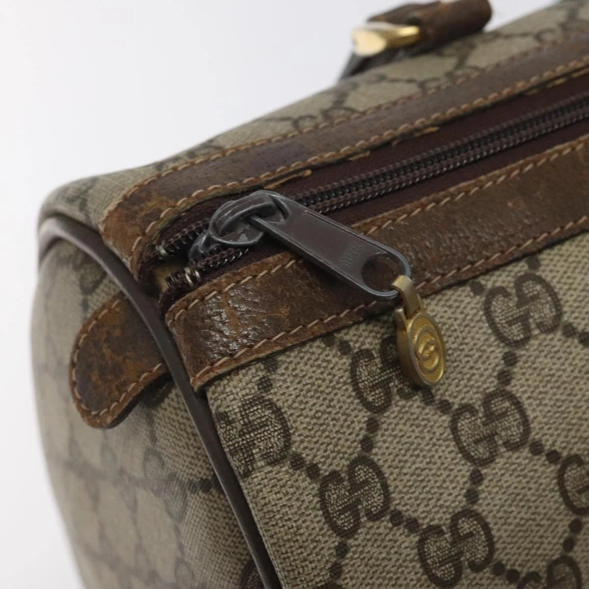 GUCCI GG Supreme Web Sherry Line Hand Bag PVC Beige Gold 40 3842