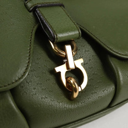 Salvatore Ferragamo Gancini Shoulder Bag Leather Green Gold