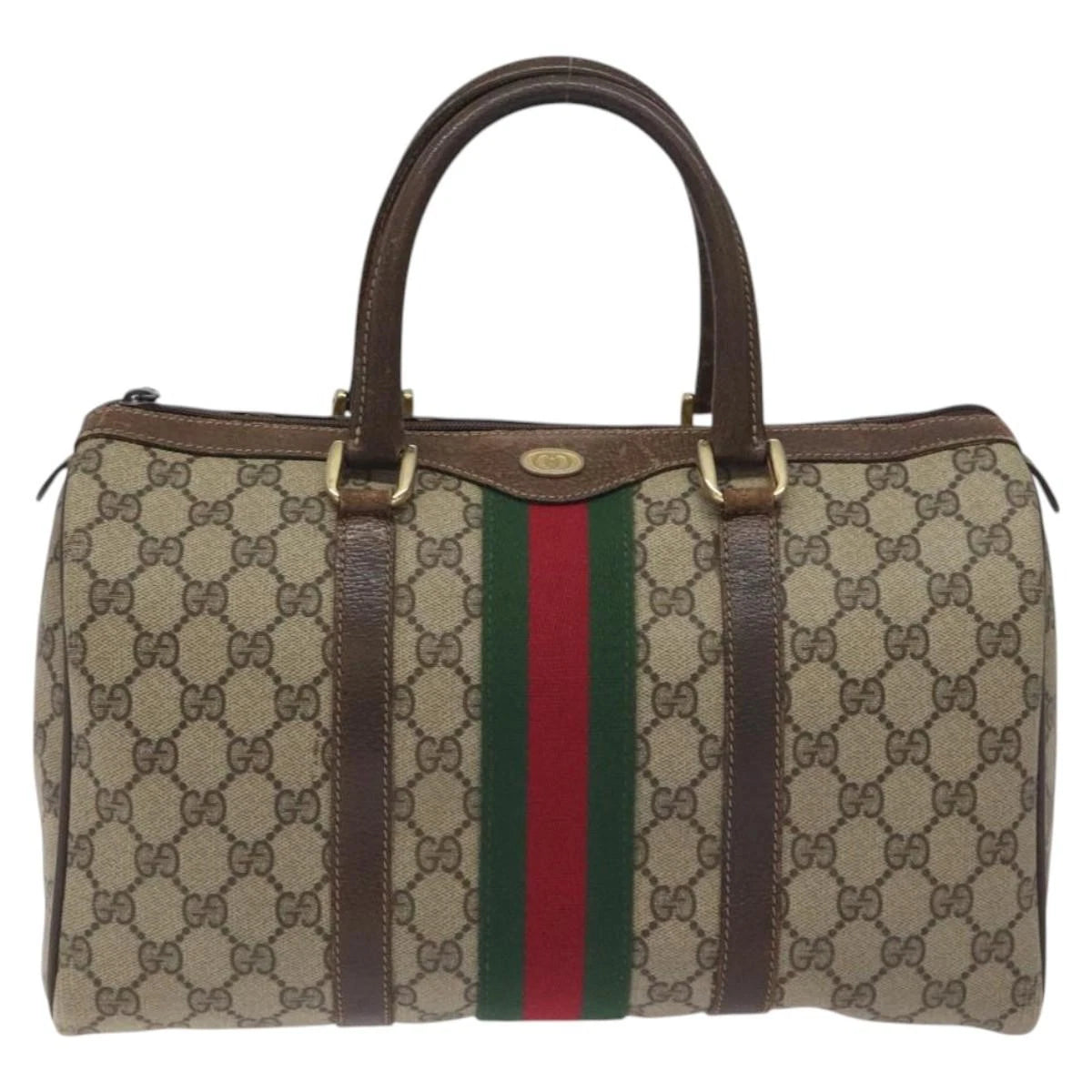 GUCCI GG Supreme Web Sherry Line Hand Bag PVC Beige Gold 40 3842