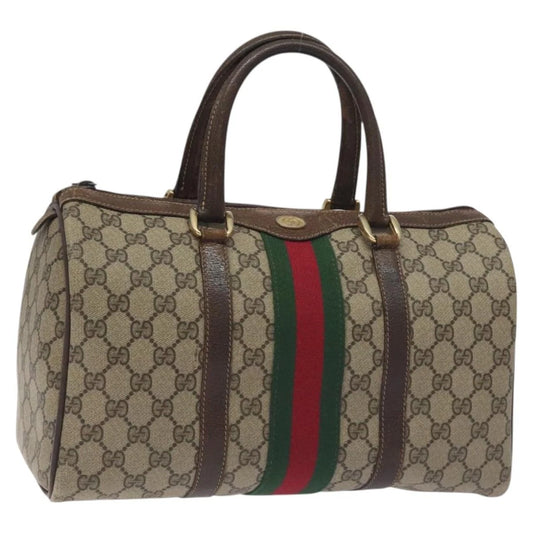 GUCCI GG Supreme Web Sherry Line Hand Bag PVC Beige Gold 40 3842