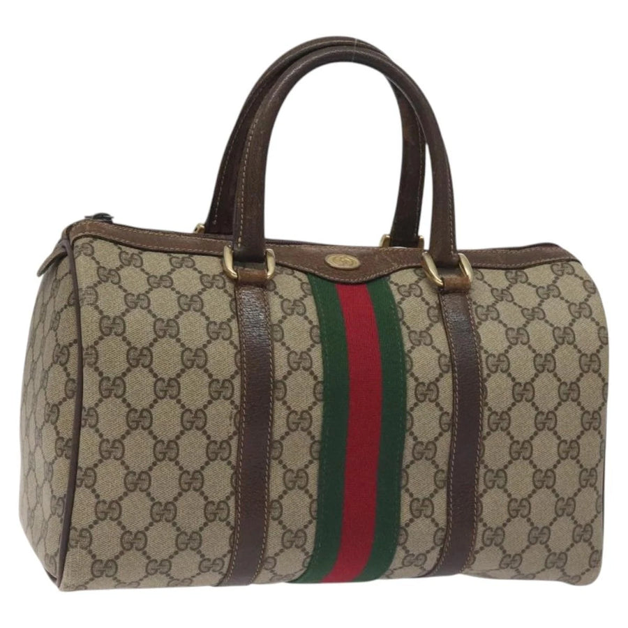 GUCCI GG Supreme Web Sherry Line Hand Bag PVC Beige Gold 40 3842