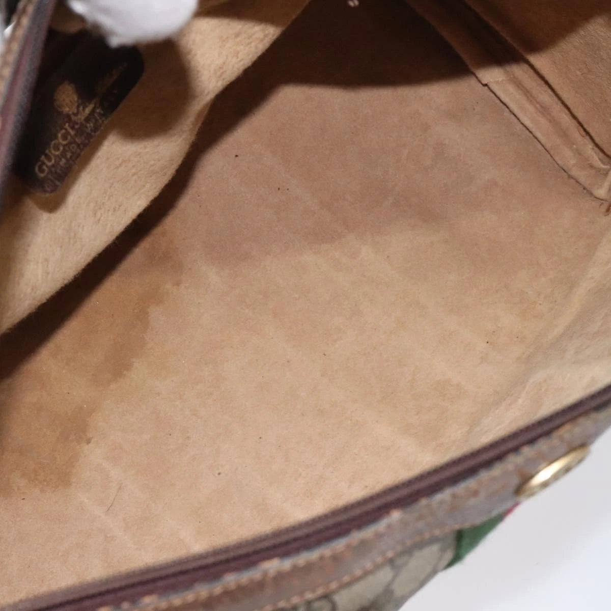 GUCCI GG Supreme Web Sherry Line Hand Bag PVC Beige Gold 40 3842