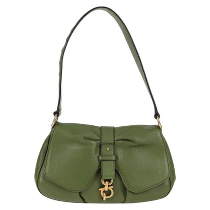 Salvatore Ferragamo Gancini Shoulder Bag Leather Green Gold