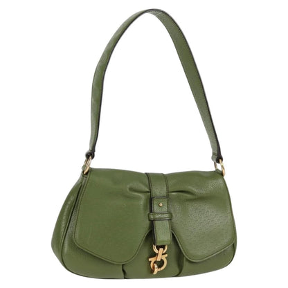 Salvatore Ferragamo Gancini Shoulder Bag Leather Green Gold