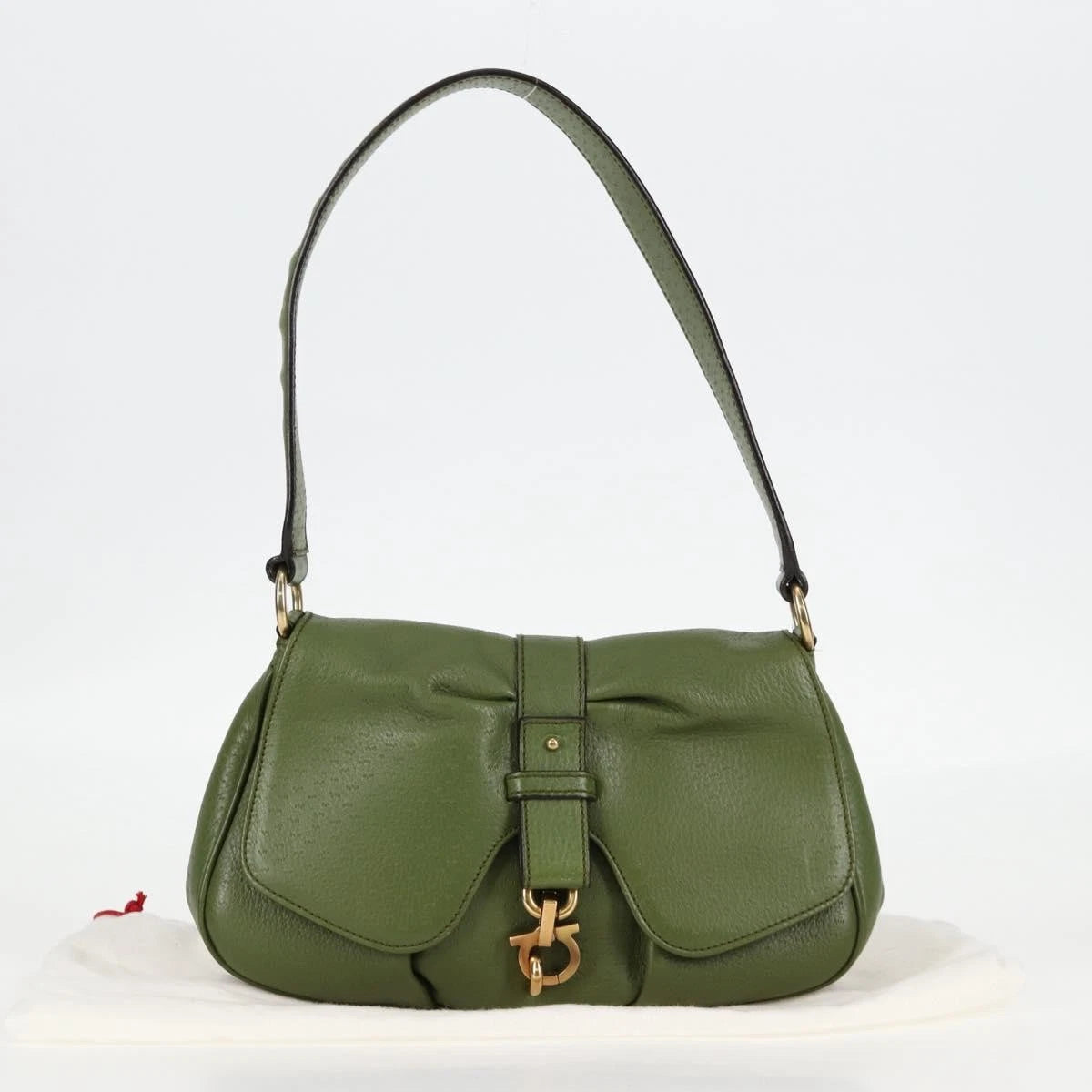 Salvatore Ferragamo Gancini Shoulder Bag Leather Green Gold