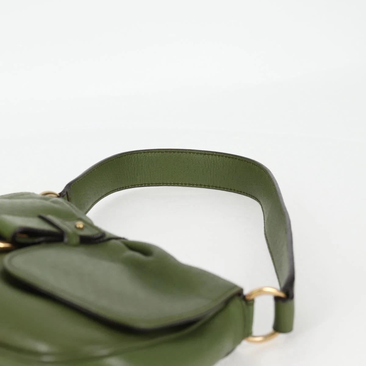 Salvatore Ferragamo Gancini Shoulder Bag Leather Green Gold